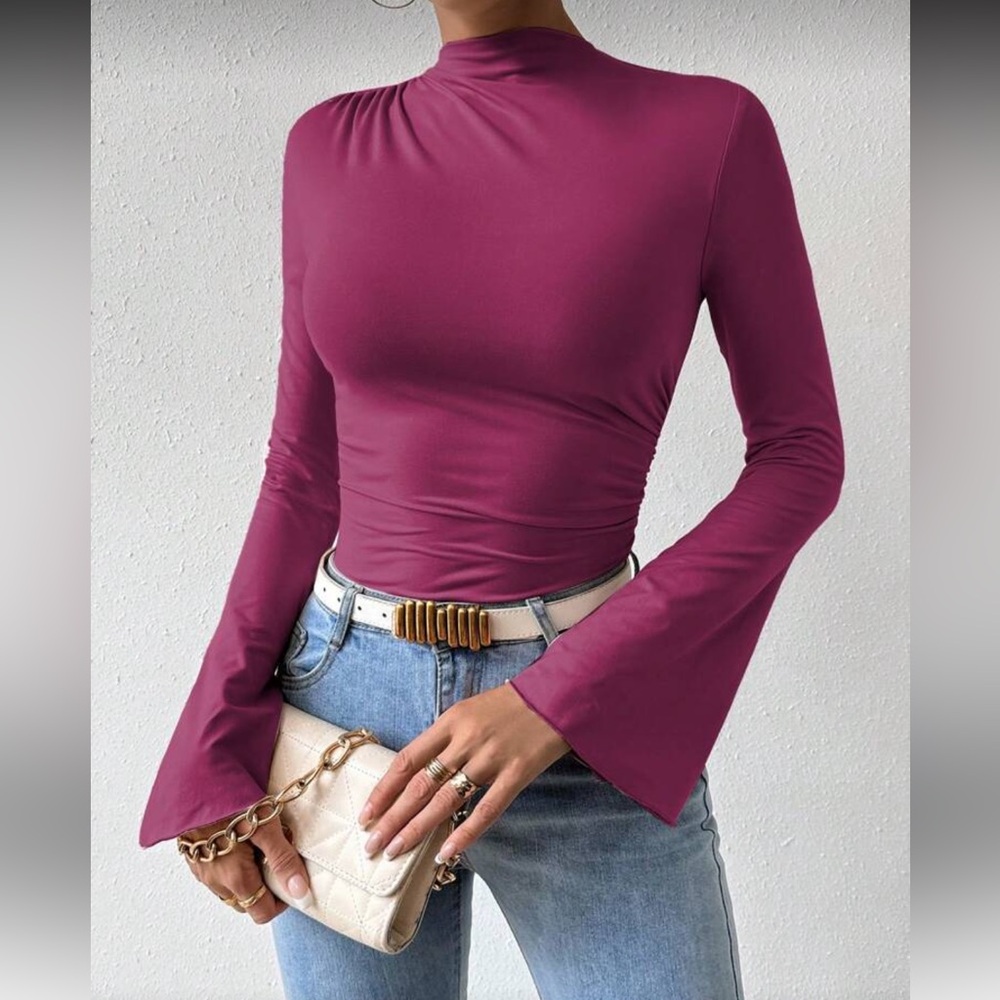Elegant Black Long Sleeve Women's Bodysuit Top - Picture 16 of 16